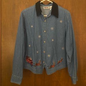 vintage bill blass embroidered denim christmas shirt